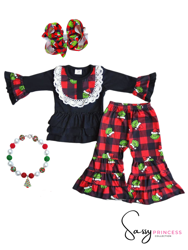 Plaid Grinch  Pants Set - Sassy Princess Collection