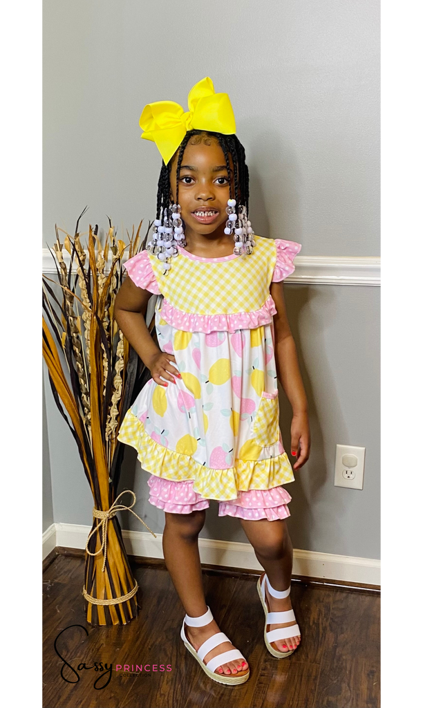 Sassy Pink and Yellow Lemon Ruffle Short Set - Sassy Princess Collection